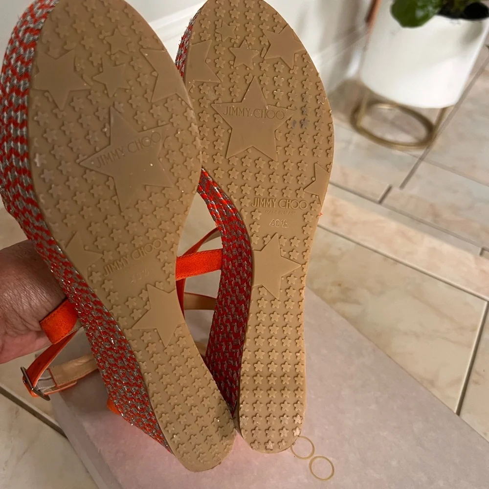 Jimmy Choo Silver and Orange suede Espadrilles/Wedges - Picture 9 of 10